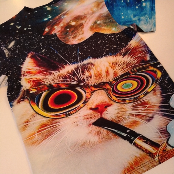 Galaxy Rainbow Space Cat T-Shirt (L) two sided print - Picture 3 of 15